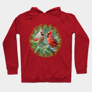 Red Cardinals Holly Berries & Pine Christmas Hoodie